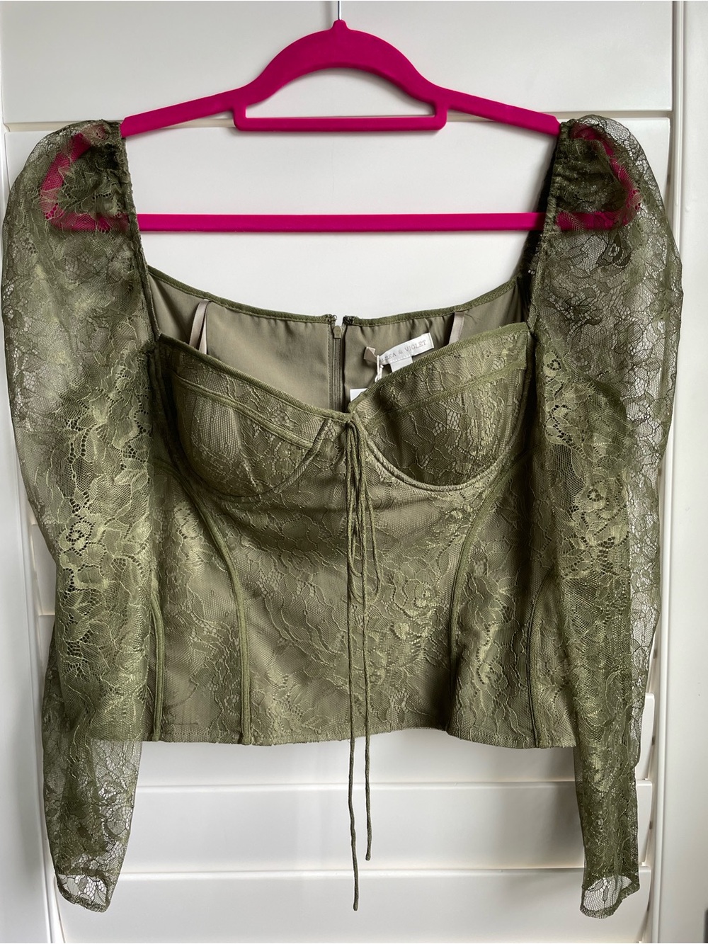 Chelsea & Violet Olive Lace Corset Top with Puff Sleeves